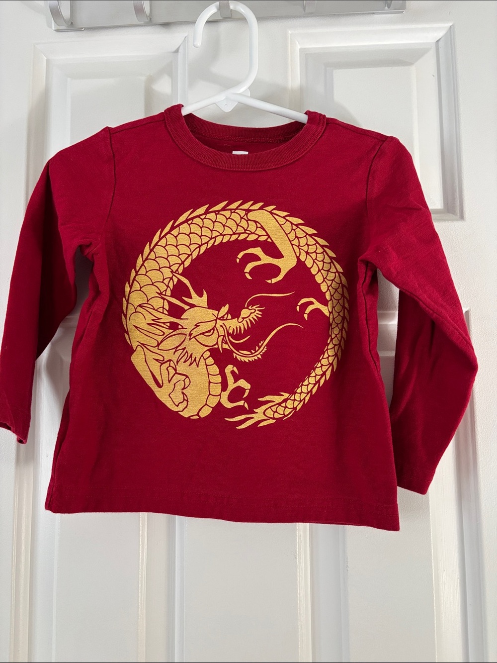 Tea Collection Red Long-Sleeve Tee with Gold Dragon Circle
